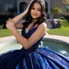 Navy Blue Corset Quinceanera Dress Chaking Lace Beads Ball Grow Lace Up Grough Traduation Spaghetti Strap de 15 Anos Sweet 16