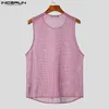 Men's Tank Tops INCERUN 2024 American Style Handsome Men Vacation See-through Mesh Waistcoat Casual Sexy Male O-neck Sleeveless Vests S-5XL