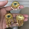 Brincos traseiros femininos vintage olhos de demônio brinco anel cosplay estilo exagerado na moda imitado pérola meninas delicadas borlas jóias