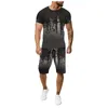 Men's Tracksuits 3D Digital Splash Ink Print Summer Tracksuit Drawstring 2Pcs Short Sleeve T-shirt Shorts Man Activewear For Male