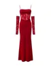 Casual Dresses Special Occasion Velvet Sheath Bodycon Dress Women's Spaghetti Strap Hollow Out Sexy Club Long Sleeve Evening Party Robe
