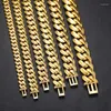 Link Bracelets 10mm-20mm Wide Hip Hop Bling Iced Out Round Miami Curb Cuban Chain for Men Rapper Jewelry Gold Silver Color