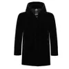 Designer Winter Wear Mink Fleece Leather Coat Mens Hooded Fur Sheep Cut Integrated Medium Long 2N2B