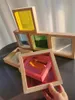 Kids Montessori Wooden Toy Sensory Rainbow Mirror Blocks Solid Rubber Wood Stacking Acrylic Building Stacker Educational Play 240124