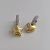 Dangle Earrings Statement Minimalist Gold Silver Color Heart Pendant Hoop For Woman Cubic Zirconia Street Style Korean Fashion Jewelry