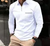 polo tshirts للرجال الموضة متعددة الاستخدامات ألوان صلبة غير رسمية جيب جيب الأكمام الطويلة قميص فضفاضة لائحة الخريف 2023 240122