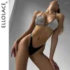 Bras Setleri Elloce Rhinestone Luxury Lingerie Glitter Erotik Halter Sütyen Samimi ışıltılı kıyafet şehvetli bilizna güzel iç çamaşırı