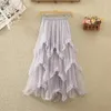 Rokken Dames Koreaanse Mode Elegante Mesh Lange Zwarte Rok Vrouwen Kleding Meisjes Chic Onregelmatige Cake Casual Faldas Largas VA1176