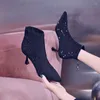 Boots 2024 Spring And Autumn Ankle Women's High Heels Fashion Socks Shiny Sexy Party Dress Shoes Zipper