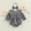 Rompers CitgeeAutumn Infant Baby Girl Fall Outfit Plaid Collar Long Sleeve Ruffle Bodysuit Hairband Clothes Set 0-18Months