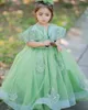 Girl Dresses Elegant Green Pageant Luxury Beads Ball Gown Children Birthday Gowns Vintage Long Train Kids Pography