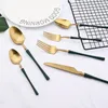 Geschirr Sets Gabel 18/10 Besteck Löffel 5 teile/satz Edelstahl Matte Set Dessert Schwarz Küche Geschirr Messer Stahl Gold