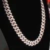 Hip Hop 925 Silver Plated 18k Rose Gold d Color Diamond Moissanite Necklace 18mm Full Diamond Cuban Chain