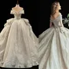 Custom Size High End Gorgeous Elegant Ball Gown Wedding Dresses Shiny Pearl Lace Applique V-Neck Shoulder Bridal Gowns Sweep Train Robe Vestido De Noiva