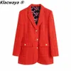 Klacwaya Women Fashion Twopiece Set Vintage Print Lining Tweed Blazer Coat Memale Slit Mini Skirt Chic Suit 240202