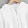Swobodny biały uprawna kurtka Kobiety Solidne solidne koszulę z kapturem z kapturem bluzy z kapturem bluzy bluzy bluzy żeńskie ropa Mujer 240119