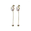 Dangle Earrings Design Multiple Wearing Methods Pearl Earstud Metal Tassels Long For Women 2024 Fashion Jewelry Accessories