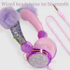 Bling Girl Kid Bluetooth Wireless Headphone With Microphone Luxury Glitter Cute Hairball Music Helmet Wired Phone Headset Gift