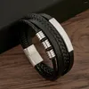 Länk armband mode smycken för män gåva rostfritt stål charm armband handgjorda hip hop vävda pu läder stickad magnet spänne par