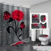 Shower Curtains 4 Pcs Rose Print 3D Curtain Waterproof Polyester Bathroom Anti-Slip Bath Mats Set Toilet Rugs Carpet Home Decor 2112 Dhtzh