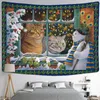 Tapestries Year Christmas Decoration Snow House Nature Cat Tapestry Kawaii Decor Wall Hanging Psychedelic Hippie Aesthetic Home
