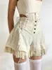 Damesshorts Kalevest Esthetisch Effen Hoge taille Losvallend 2024 Zomer Dames Ruches Stiksels Ontwerp Sense Tie Zoet meisje Straatkleding