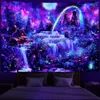 Tapisseries Trippy Planet Tapisserie UV Réactive Cascade Paysage Chambre Décor Esthétique Psychédélique Tenture Murale Champignon Gothique Maison