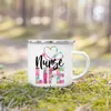 Mugs Life Print Creative Coffee Cups Drinks Dessert Breakfast Milk Cup Enamel Handle Drinkware Gifts For