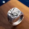 Cluster Rings Punk Rock Broken Crack Signet Ring Stainless Steel Vintage Gothic Men's Viking Amulet Gift