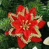 Fiori decorativi 5 pezzi 14 cm Decorazioni per l'albero di Natale Home Glitter Fiore artificiale finto Ornamenti di Natale Navidad Anno Deco