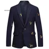 One Mens Button Blazer Bee Embroidery Wedding Smart Casual Slim Fit Jacket High Quality Big Size 6XL Navy Blue Clothes