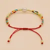 Braccialetti a maglie Go2boho Semi Perline Impilabili Multi-strato Arcobaleno Perla Imitazione Perla Catena a cuore Boho Corda rossa Gioielli per donna Uomo