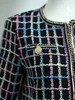 Liten doft lyxig design höst kvinnor vintage rutig tweed jacka korta rockar koreanska mode streetwear ulltwear 240123