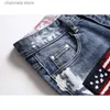 Jeans masculinos High Street Moda Mens Jeans Carta Bordado Designer Pintura a Óleo Desenho Impresso Jeans Homens Calças Punk Skinny Hip Hop Jeans T240205