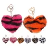 Keychains 8pcs Heart Keychain Leopard Pattern Puff Ball Bag Charm Pendant