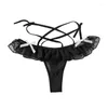 Bragas de mujer Sexy Mujeres Maid Cosplay Tanga Cintura de encaje Hollow Bow T Pantalones Mujer JK Lencería Punto de onda baja Perspectiva