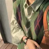 Argyle camisola coletes feminino vintage elegante S-3XL outono com decote em v painéis sem mangas jumpers malhas feminino quente faculdade preppy 240202