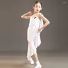 Scenkläder oregelbunden vit mesh latin danklänning flickor Rumba Ballroom Competition Kids Professional Clothes DNV19404