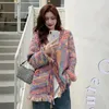 Puntos para mujer Yuerwang Mujeres Suéter V Cuello Solo Pecho Arco Iris Punto Cardigan Borla Moda Todo Match Ladies Otoño Cardigans