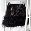 Skirts Y High Waist Sequin Feather Mini Skirt 2023 Fashion Elegant Night Club Birthday Party Bodycon Women Outfit Drop Delivery Appare Otjy2