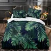 Tropische planten bloemen koning koningin dekbedovertrek groene palmbladeren beddengoed set crèmekleurige bloemen 23-delig polyester dekbed 240131