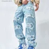 Мужские джинсы 2023 Простые стильные мужские рваные нашивки в стиле хип-хоп Свободные джинсы Брюки Уличная одежда Мужские прямые джинсовые брюки T240205
