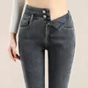 Jeans skinny a vita alta invernali da donna Jeans elasticizzati caldi e spessi in velluto Pantaloni lunghi a matita neri moda di strada oversize S5XL 240119