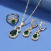 Dubaï luxueux GoldColor cubique zircone vert ensembles de bijoux pour femmes Bracelet bague collier et boucles d'oreilles accessoires de mariée 240202