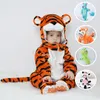 Kigurumis Tiger Baby Barty Clothers Romper Lovely InfantBaby OneSie Bodysuit Cartoon生まれジッパーフード付きフランネルジャンプスーツ240118