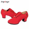 Womans Latin Ballroom Dance Shoes Soft Sole Cloth Women Tango Practice Dance Shoes Middle Heel Ladies Non-Slip Dance Sneakers 240124