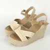 Sandals 2024 Lace Bohemia Wedge High Heels Espadrille For Women Leisure Summer Chunky Wedges Straw Platform Shoes Beige