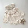 Ins Autumn Costume spädbarn baby stor krage mode långa ärmar onesie född pojke flicka bomull blommig tryck avslappnad bodysuit 240118