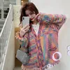 Puntos para mujer Yuerwang Mujeres Suéter V Cuello Solo Pecho Arco Iris Punto Cardigan Borla Moda Todo Match Ladies Otoño Cardigans