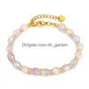 Charm Bracelets Women Morganite Beaded Bracelet Natural Gemstone Adjustable Stainless Steel Chain Fashion Jewelry Gift Drop Delivery Dhaay